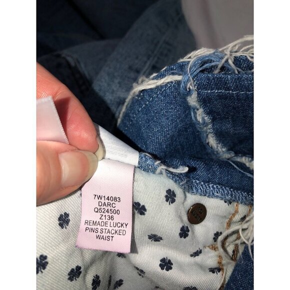 Lucky Remade Pins Stacked Waist Jeans Size 26 US 2 Blue Cropped High Rise Frayed - Picture 12 of 12